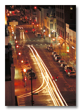 Night view from William Street parking structure, Ann Arbor, 2000