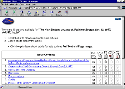 Sample issue contents list